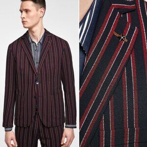 ZARA MAN FULLY LINED CLASSIC STRIPED SUIT BLAZER TAILORED BRITISH BESPOKE 44R